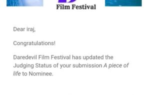 یک تکه جان نامزد دریافت جایزه جشنواره DareDevil نیویورک شد یک تکه جان نامزد دریافت جایزه جشنواره DareDevil نیویورک شد